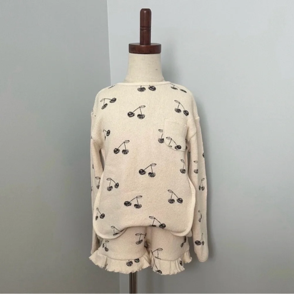 ZARA TODDLER GIRL CHERRY SWEATSHIRT & SHORTS